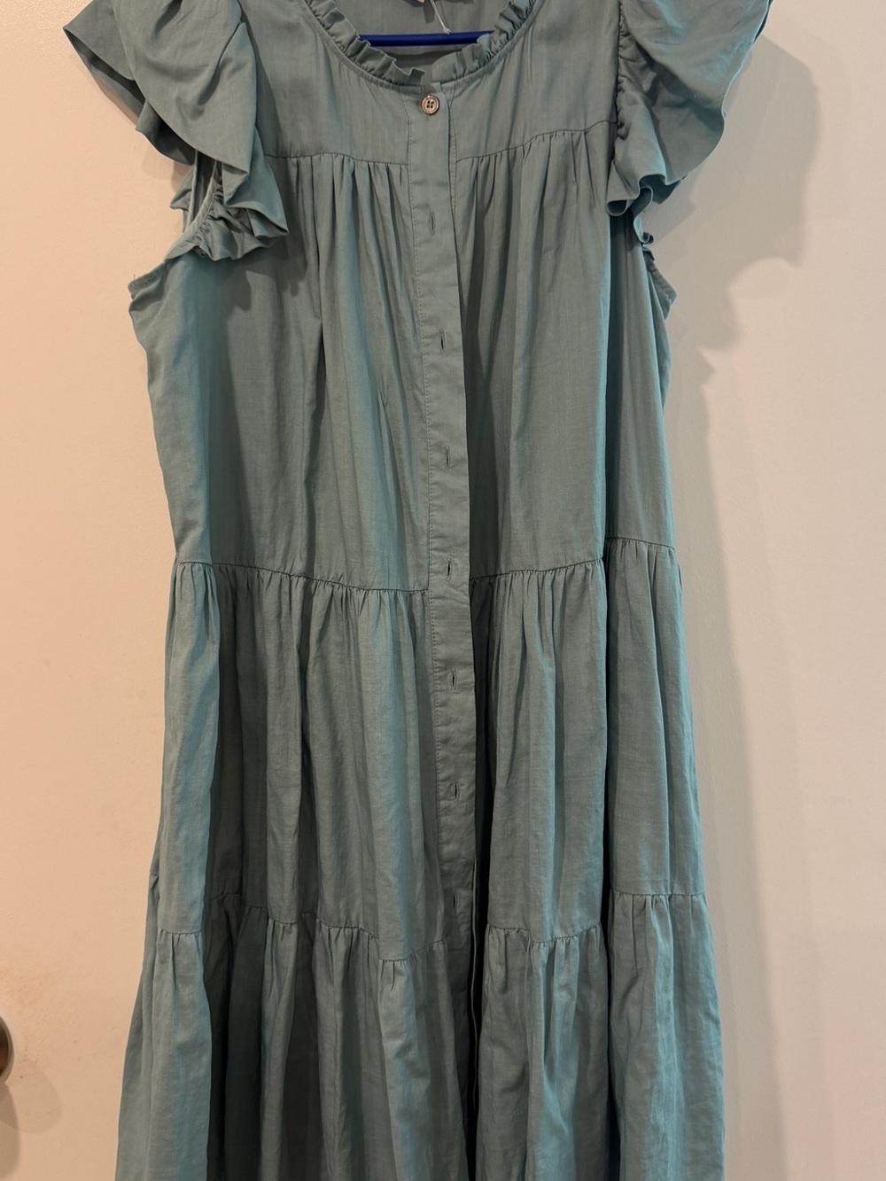 Sea New York Light Teal Midi Ruffle-Sleeve Dress